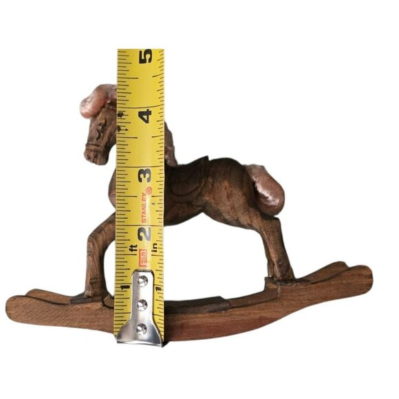 Vintage Hand Carved Wood Rocking Horse Fur Rustic Christmas Holiday Folk Art 7" - Picture 7 of 7
